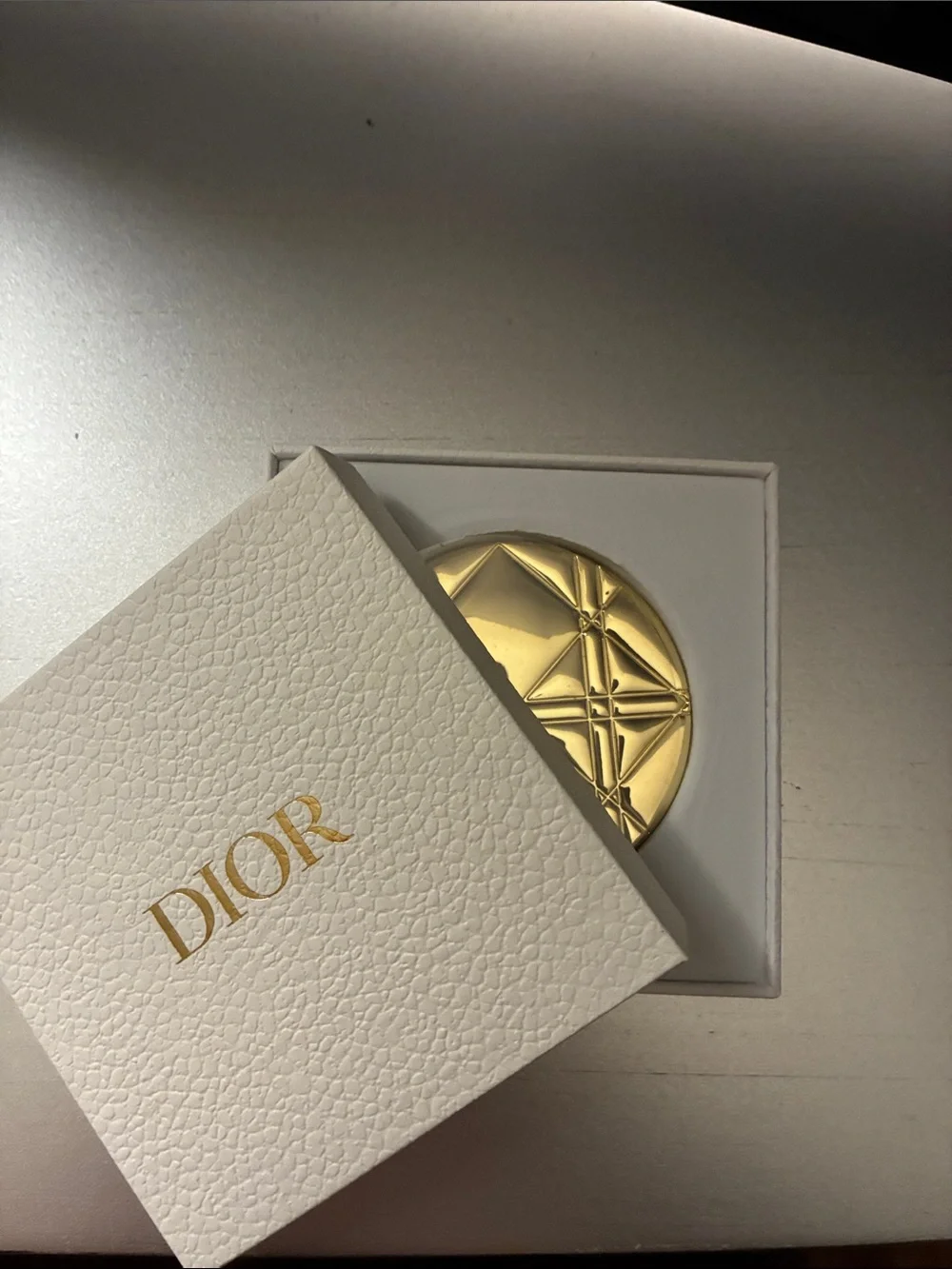 Dior Gold-tone Embossed Compact with White Box